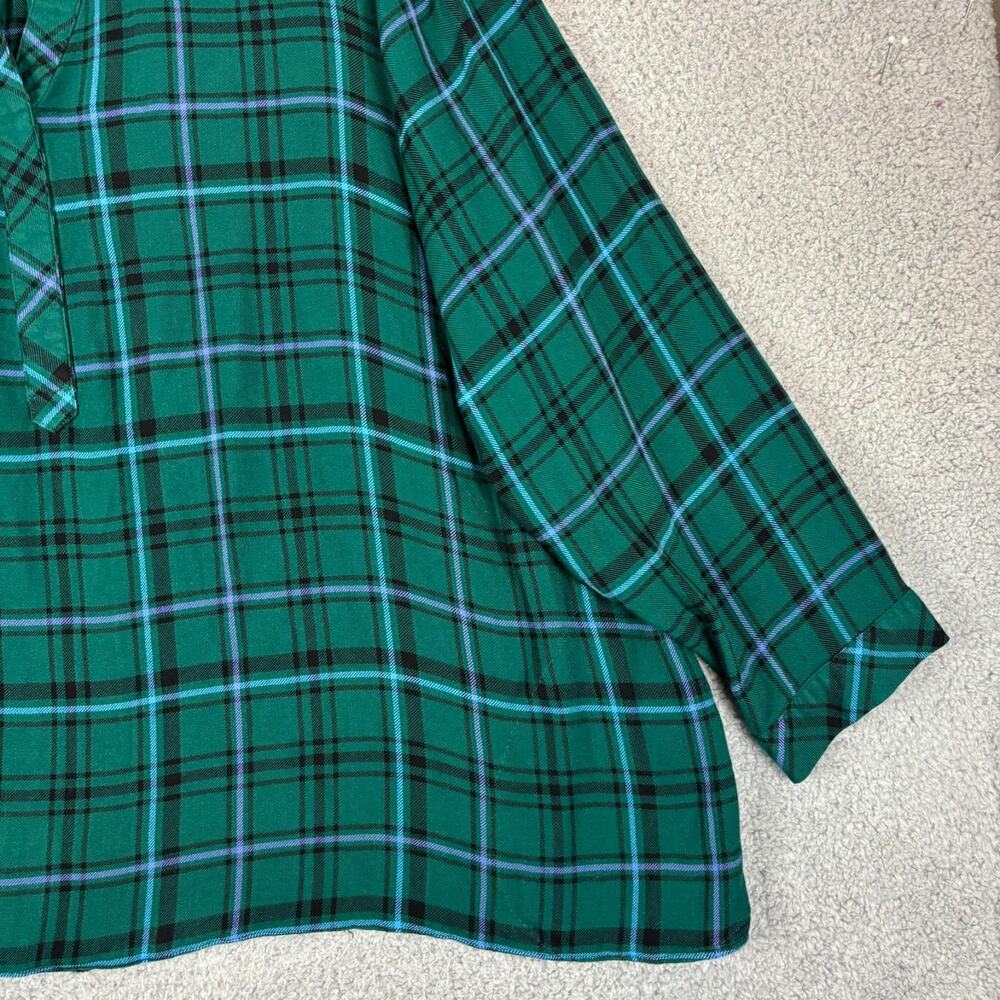 J Jill Tunic Top 4X Green Plaid Pockets Flowy Roomy Collared Long Sleeve Soft - Picture 4 of 12